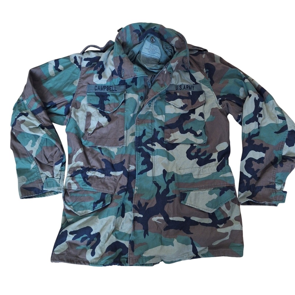 US Army M-65 Field Jacket Woodland Camo Golden Mfg Co Large Long M65 Coat Hooded